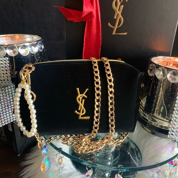 YSL Yves Saint Laurent Velour Cosmetic Bag to Crossbody Purse - Picture 6 of 8